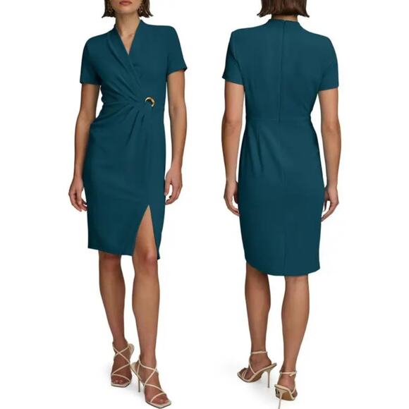 Donna Karan NY Women's Tide Ruched O-Ring Sheath Dress Szie 12 L Large - Picture 5 of 9
